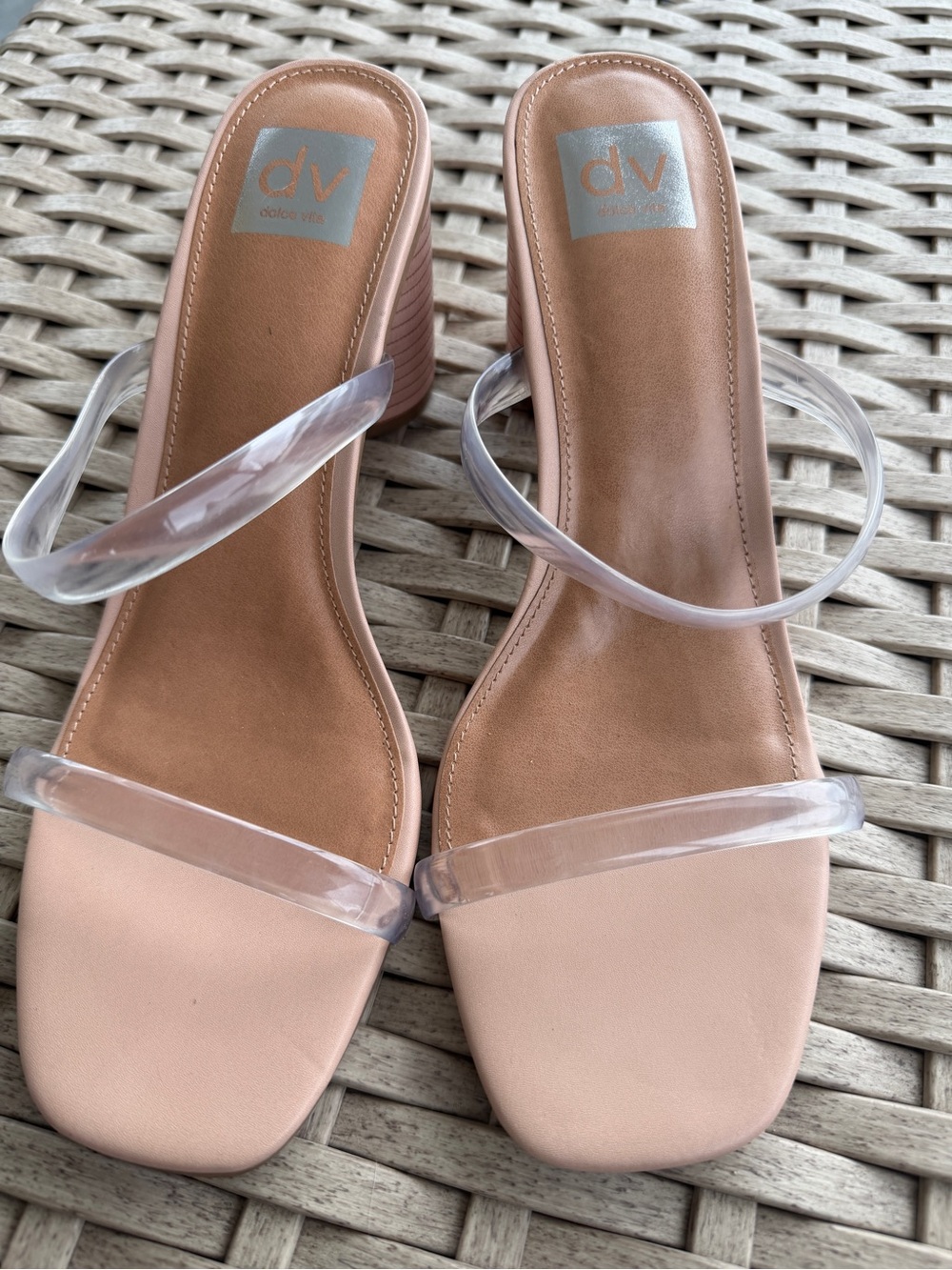 Dolce Vita Nude-Pink Clear Strap Block Heel Sandals